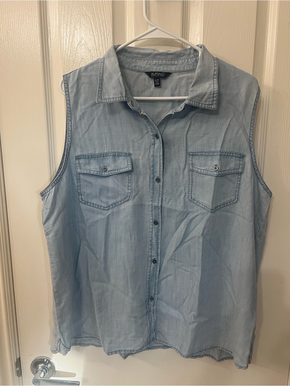 Buffalo David Bitton Light Blue Sleeveless Button-Down Chambray Shirt